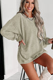 Gray Solid Ribbed Knit Round Neck Pullover Sweatshirt