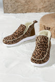 Dark Grey Leopard Print Ankle Patched Flat Winter Fur Boots