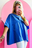 Bright Pink Patched Pocket Exposed Seam Oversize T-shirt