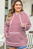 Plus Size Drawstring Striped Dropped Shoulder Hoodie