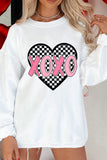 White Valentines XOXO Checkered Heart Printed Baggy Corded Sweatshirt