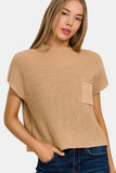 Zenana Mock Neck Short Sleeve Cropped Sweater