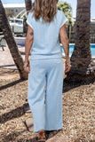 Beau Blue Textured Colorblock Edge Tank Top High Waist Pants Set