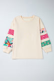 Rose Red Plus Size Printed Patchwork Sleeve Split Sweatshirt