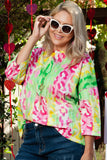 Multicolour Leopard Color Block Knitted Crewneck Plus Size T Shirt