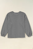 Black Stripe Drop Shoulder Puff Long Sleeve O Neck Plus Size T Shirt