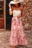 Pink Abstract Watercolor Tie Dye Tiered Maxi Skirt