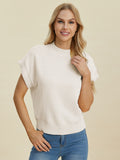 Double Take Full Size Mock Neck Short Sleeve Sweater