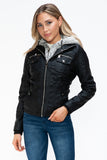 YMI Removable Faux Layered Multi-Pocket Jacket with Fuzzy Hood