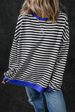 Green Stripe Oversized Contrast Trim Pullover Sweatshirt