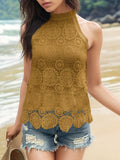 Perfee Lace Tied Mock Neck Tank