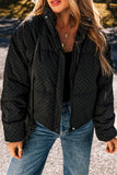 Black Checkerboard Full Zipper Puffer Jacket