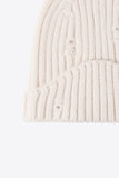 Distressed Rib-Knit Beanie