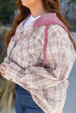 Bonbon Plaid Print Drawstring Hooded Button-up Plus Size Shirt