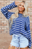 Green Stripe Drop Shoulder Casual Sweater