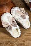 Camel Contrast Bowknot Applique Plush Winter Slippers (Bow Colors May Differ by Batch)