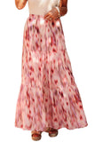 Pink Abstract Watercolor Tie Dye Tiered Maxi Skirt