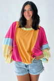 Rose Red Plus Size Colorblock Patchwork Exposed Seam Sweatshirt