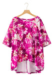 Red Floral Print Short Sleeve Plus Size Blouse