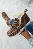 Dark Grey Leopard Print Ankle Patched Flat Winter Fur Boots