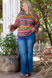 Red Ethnic Striped Print Long Sleeve Plus Size Top