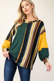 Celeste Full Size Striped Color Block Exposed Seam T-Shirt