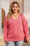 Plus Size V-Neck Dropped Shoulder Sweater