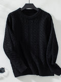 Cable-Knit Round Neck Long Sleeve Sweater