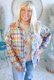 Orange Plus Size Plaid Print Buttoned Shirt