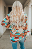 Multicolor Aztec Print Buttoned Pocket Chest Long Sleeve Shirt