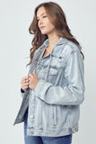 RISEN Full Size Distressed Drawstring Hooded Denim Jacket