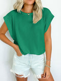 Lovelet Textured Round Neck Cap Sleeve Blouse