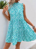 Perfee Printed Frill Sleeveless Mini Dress