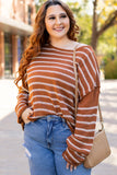 Green Stripe Drop Shoulder Casual Sweater