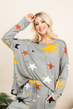 Super Lady High-Low Star Print Long Sleeve Lounge Top