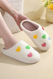 White Colorful Heart Shape Slip On Plush Winter Slippers