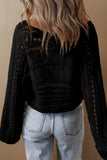 Smoke Gray Hollow-out Cable Knit Cropped Sweater