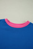 Sky Blue Color Block Edge Balloon Sleeve Plus Size Sweatshirt