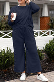 Double Take Full Size Textured Long Sleeve Top and Drawstring Pants Set