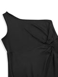 Plus Size Twisted One Shoulder Sleeveless Midi Dress