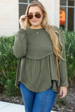 Mist Green Plus Size Thermal Knitted Babydoll Flare Top