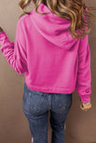 Dark Blue Solid Drop Shoulder Drawstring Cropped Hoodie