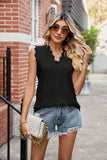 Eyelet Lace Trim Eyelash V-Neck Tank