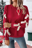 Fiery Red Contrast Bow Decor Dropped Sleeve Crewneck Sweatshirt