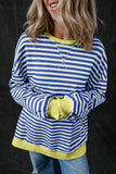 Green Stripe Oversized Contrast Trim Pullover Sweatshirt