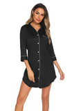 Button Up Collared Neck Night Dress with Pocket