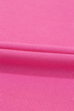 Bright Pink Ribbed Pearl Beaded Puff Sleeve Top