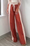 Flamingo Color Block Drawstring High Waist Wide Leg Pants