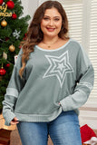 Star Round Neck Long Sleeve Plus Size Top