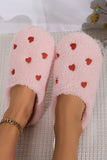 White Heart Shape Embroidered Slip On Plush Slippers